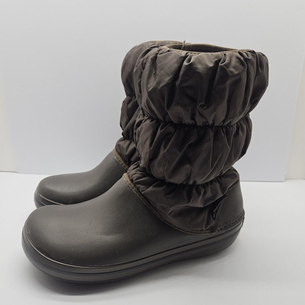 Crocs Women’s 7 Winter Puff Boot 14614 Brown Pull On